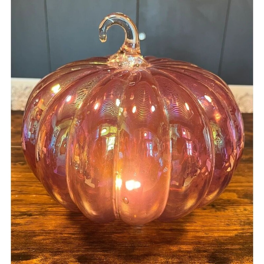 Iridescent Purple Glass Lighted Pumpkin | Battery Operated Fall Harvest Decor